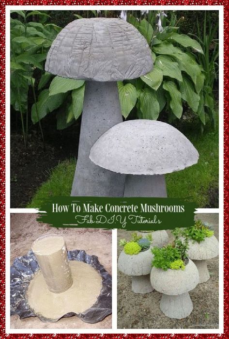 Cement Mushrooms, Concrete Mushrooms, Mushrooms Diy, Concrete Diy Garden, Concrete Garden Ornaments, Cement Projects, Cement Garden, Mushroom Crafts, Garden Mushrooms