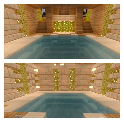 Pool House Minecraft, Minecraft Indoor Pool Ideas, Mincraft Idea Swimming Pool, Minecraft Infinity Pool, Pool Ideas Minecraft, Indoor Pool Minecraft, Minecraft Swimming Pool Ideas, Minecraft Pool Ideas Design, Stairway Minecraft