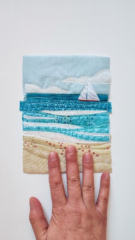 Postcard Quilts, Seascape Quilts, Quilted Postcards, Coastal Quilts, Colchas Quilting, Beach Quilt, Sea Quilt, Landscape Art Quilts, Landscape Quilt