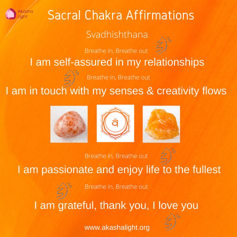 Our sacral chakra is related to our creativity, emotional body and sexuality. We can use reiki, powerful affirmations or crystals such as sunstone or orange calcite to charge up our Sacral Chakra. Find a space where you will not be disturbed. 1. Take 3 deep breaths before you start the saying affirmation 2. Smile and say each line out aloud or in your mind 3. Breathe in and breathe out between each line of affirmation 4. Repeat it 3 times or as many times as you wish. Sunstone Crystal Affirmation, Orange Calcite Affirmation, Sunstone Affirmations, Sacral Chakra Affirmation, 21 Day Fast, Sacral Chakra Healing, 2nd Chakra, Sunstone Crystal, Orange Aventurine