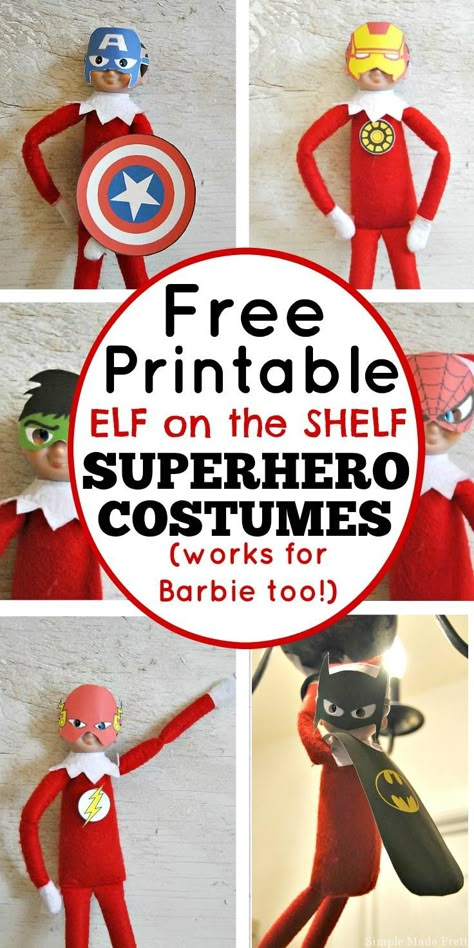 Don't purchase Elf accessories when you can print some for FREE! These Free Printable Elf on the Shelf Super Hero Costumes work for Barbie too! Elf on the shelf ideas, elf on the shelf, elf ideas, Christmas, Christmas fun, free printables, barbie costumes, barbie outfits Elf On The Shelves, Timmy Time, Awesome Elf On The Shelf Ideas, Xmas Elf, Elf Antics, Elf Fun, Christmas Preparation, Elf Costume, Buddy The Elf