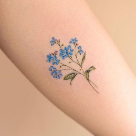 Forget Me Not Flower Tattoo Meaning Siyeon Tattoo, Forget Me Not Flower Tattoo, Forget Me Not Tattoo, Flower Tattoo Meanings, Bouquet Tattoo, Tattoos For Women Flowers, Beautiful Flower Tattoos, Small Flower Tattoos, Forget Me Not Flower