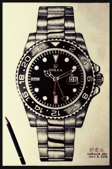 my Drawing...ROLEX Hand Watch Drawing, Rolex Drawing, Rolex Painting, Watch Sketch, Intro To Art, Watch Drawing, Watch Art, Random Sketches, Object Drawing