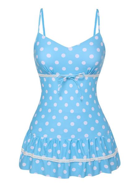 Cutecore Bathing Suit, Swimsuit Dress Swimwear, Swimdress Cute, Retro Stage, Polka Dot One Piece, Swimsuit Blue, Vintage Swimsuit, Cute Bathing Suits, Costume Intero