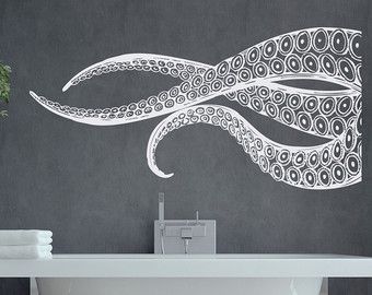 Octopus Tentacles Wall Decals For Bathroom Sea by PonyDecal Ocean Room, Octopus Wall Art, Large Wall Decals, Wall Art Bathroom, Octopus Tentacles, Animal Wall Decals, Art Bathroom, Bathroom Pictures, Nautical Wall