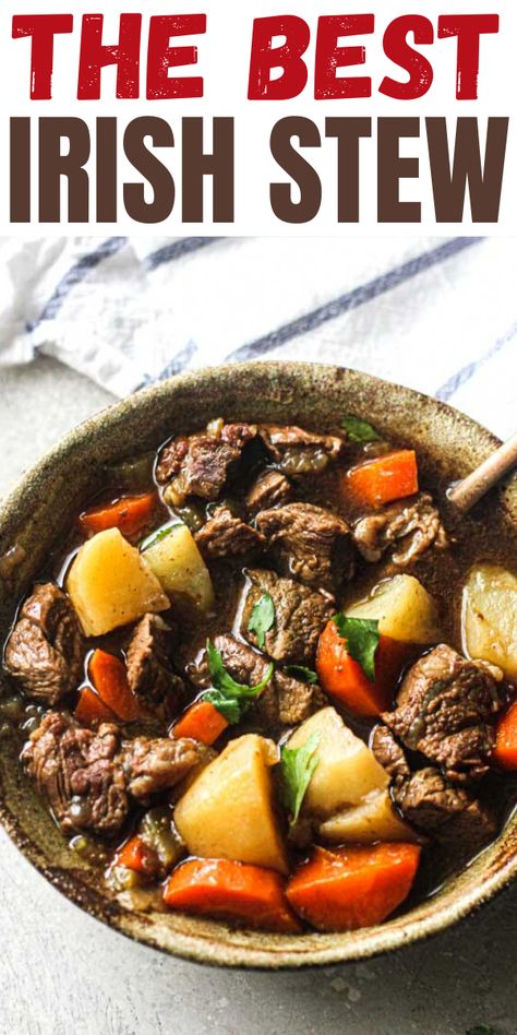 Traditional crock pot Irish beef stew recipe, full of root vegetables, chuck roast and of course Guinness beer! This stew is so easy to make and you always can substitute beef to lamb for more authentic flavor. Get ready for st.Patrick’s day! Irish Stew Recipe Crock Pots, Crock Pot Irish Beef Stew, Irish Pot Roast, Irish Beef Stew Crockpot, Irish Guinness Beef Stew, Traditional Irish Beef Stew, St Patricks Day Dinner, Irish Beef Stew Recipe, Irish Stew Recipe