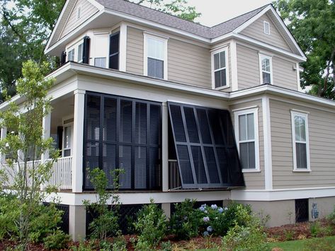 Bermuda Shutters, Porch Privacy, Bahama Shutters, Outdoor Shutters, Window Shutters Exterior, Cedar Shutters, House Shutters, Patio Privacy, Building A Porch