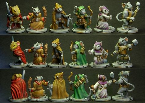 I painted this full set of character mice. Mouse Guard Rpg, Mice And Mystics, The Minions, Pathfinder Rpg, Gaming Mice, Dnd Miniatures, Fantasy Miniatures, Mini Paintings, Message Board