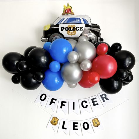 Throw an unforgettable Police Car Party with our exclusive party kit featuring a custom banner! Perfect for kids' birthdays or any celebration, this kit brings the excitement of the police force to your event. The custom banner, personalized with your child's name, sets the stage for a thrilling adventure. Along with the personalized banner, the kit includes police car-themed foil balloon plus a colorful balloon garland. Our high-quality, vibrant designs will make your little officers feel like Police Car Birthday Party Ideas, Police Birthday Party Decorations, Police Themed Birthday Party Decoration, Police Car Themed Birthday Party, Police Balloon Arch, Police Decorations Party, Police Themed Party, Lego Police Birthday Party, Police Birthday Party Ideas Decoration