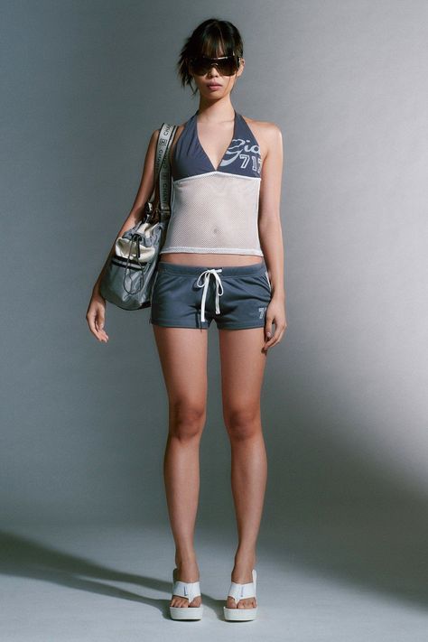 CHANDLER SHORT - STEEL | I.AM.GIA Short Torso Outfits, Tie Halter Top, Placement Print, Normal Body, Short Torso, Shop Tops, I Am Gia, Female Figure, Navy Shorts