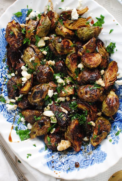 Roasted Brussels Sprouts with Blue Cheese and Balsamic Vinegar - Bev Cooks Burger Pairings, Balsamic Brussel Sprouts, Bev Cooks, East Recipes, Blue Cheese Recipes, Fall Eats, Fantastic Recipes, Sprouts Recipe, Roasted Brussels Sprouts