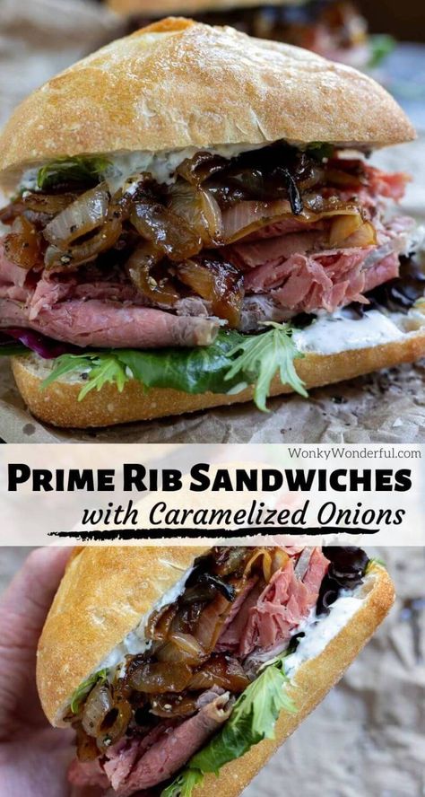 So you made a prime rib roast and are lucky enough to have leftovers, make this Leftover Prime Rib Sandwich Recipe. Thinly sliced prime rib, horseradish mayo, caramelized onions and fresh greens make this the ultimate sandwich experience. Great for lunch or dinner. #primeribrecipes #sandwichrecipes #primerib #lunchrecipes #dinnerrecipes Rib Sandwich Recipe, Prime Rib Recipes, Leftover Prime Rib Recipes, Horseradish Mayo, Prime Rib Sandwich, Leftover Prime Rib, Ultimate Sandwich, Rib Sandwich, Rib Roast Recipe