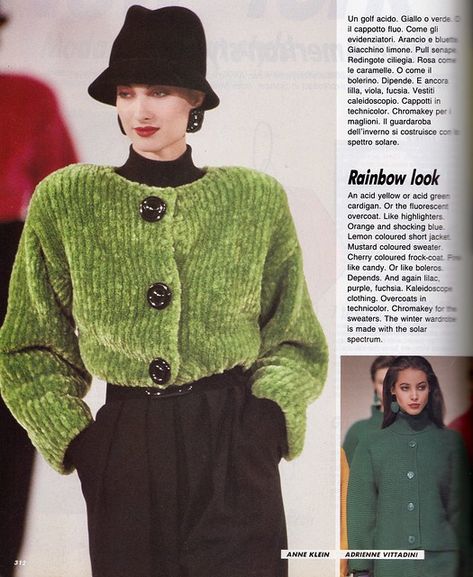 Anne Klein and Adrienne Vittadini RTW A/W 1988-89 | barbiescanner | Flickr 80s Runway, Shocking Blue, Runway Backstage, High Fashion Editorial, Frock Coat, Adrienne Vittadini, Green Cardigan, January 2024, Fall Fashion Outfits