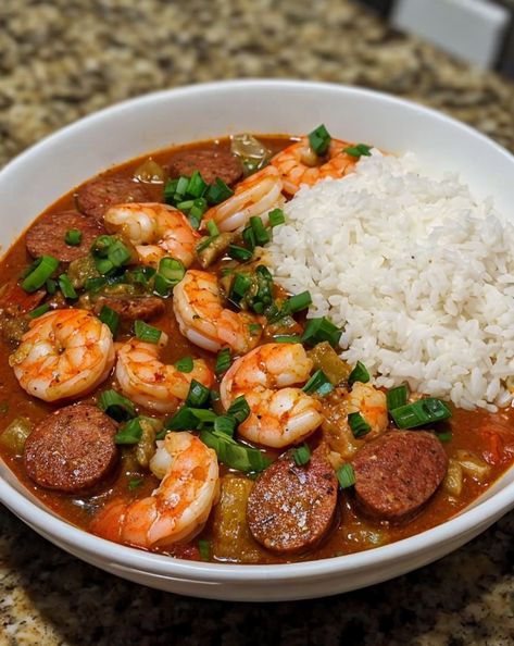 Savor the flavors of a classic Shrimp and Sausage Gumbo! Loaded with spices, this comforting Southern dish is perfect for a cozy night in. #Gumbo #Shrimp #SouthernCooking #ComfortFood #Seafood Seafood Gumbo Recipe Easy New Orleans, Shrimp And Sausage Soup, Simple Gumbo Recipe, Gumbo Aesthetic, Shrimp And Okra Recipes, Shrimp Sausage Recipes, Seafood Gumbo Recipe Louisiana, Christmas Gumbo, Shrimp Gumbo Recipe Easy