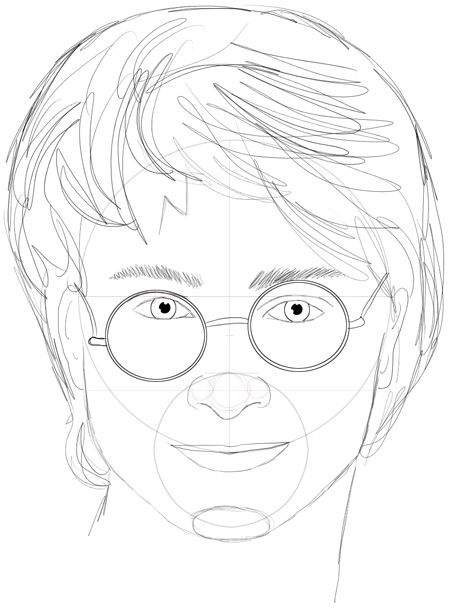 Step 15 : Drawing Harry Potter & Daniel Radcliffe with Easy Steps Tutorial Draw Harry Potter, Drawing Harry Potter, Harry Potter Drawings Easy, Wolf Drawing Easy, Harry Potter Portraits, Harry Potter Sketch, Tattoo Painting, Harry Potter Face, Harry Potter Art Drawings