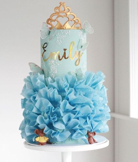 Cinderella Theme, Cinderella Cake, Wafer Paper Cake, Ruffle Cake, Blue Cakes, Wafer Paper, Princess Cake, Gorgeous Cakes, Fancy Cakes