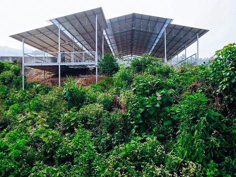 dynamic flying roof planes by PAO float over sports arenas in rural yunnan Greece Architecture, Studio Floor Plans, Renovation Architecture, Office Images, Brutalist Buildings, Steel Trusses, Roof Architecture, Sports Arena, Architecture Office