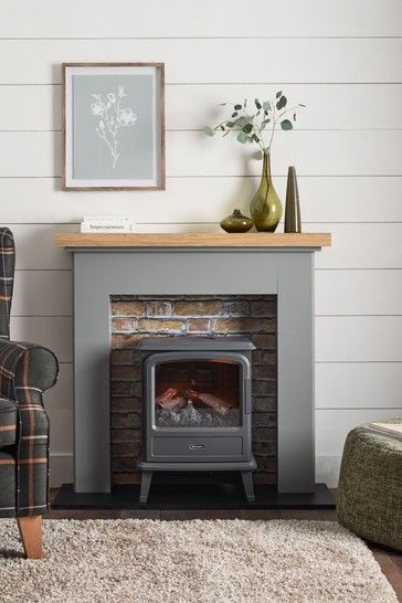 Brick Effect Space Saving Fire Surround Electric Log Fireplace Ideas, Electric Log Burner Living Room, Electric Wood Stove Ideas, Fire Surround Ideas, Small Living Room Fireplace, Painted Fire Surround, Wood Stove Decor, Electric Wood Stove, Electric Stove Fireplace