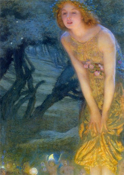 23silence:    Edward Robert Hughes - Midsummer Eve, 1908 Eve Painting, Midsummer Eve, Edward Robert Hughes, Robert Hughes, Midsummer's Eve, Great Works Of Art, Pre Raphaelite, Mellow Yellow, Great Artists