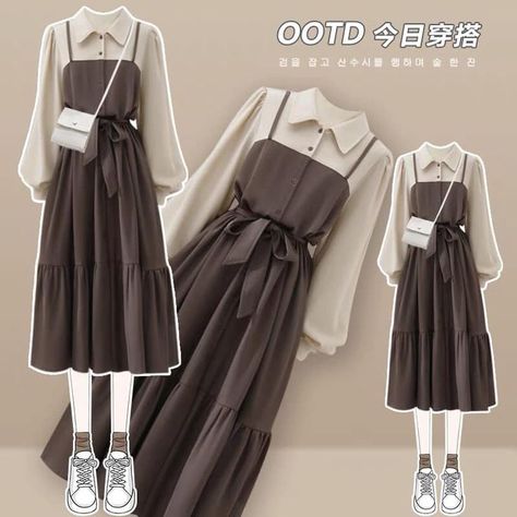 Mode Ulzzang, Korean Outfit Street Styles, Cute Dress Outfits, Dress Design Sketches, Everyday Fashion Outfits, Korean Fashion Dress, Quick Outfits, Easy Trendy Outfits, Modest Fashion Outfits