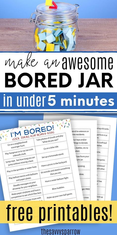 I Am Bored Jar Ideas, I’m Bored Ideas For Kids, Summer I’m Bored List, Kids Bored List, Board Jar Ideas, I’m Bored Jar For Kids, Bored Acronym For Kids, Mess Free Kids Activities, I’m Bored Jar Ideas