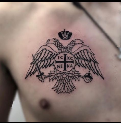 Byzantine Tattoo Ideas, Catholic Chest Tattoos, Tattoos For Fighters, Russian Orthodox Tattoo, Crusades Tattoo, Crusade Tattoo, Orthodox Christian Tattoo, Byzantine Tattoo, Orthodox Tattoo Ideas