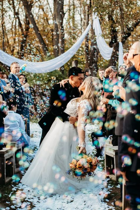 Bubbles at wedding | wedding pose Bubble Wedding Exit Photography, Wedding Bubbles Send Off Photography, Bubble Wedding Ceremony, Wedding Bubble Photos, Wedding Exit With Bubbles, Wedding Photo Bubbles, Bubble Wedding Pictures, Wedding Send Off Ideas Bubbles, Blowing Bubbles At Wedding