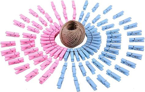 Gender Reveal Clothes Pins, Shower Clothes, Baby Shower Clothes, Jute Twine, Clothespins, Party Guests, Blue And Pink, Gender Reveal, Clothes Pins