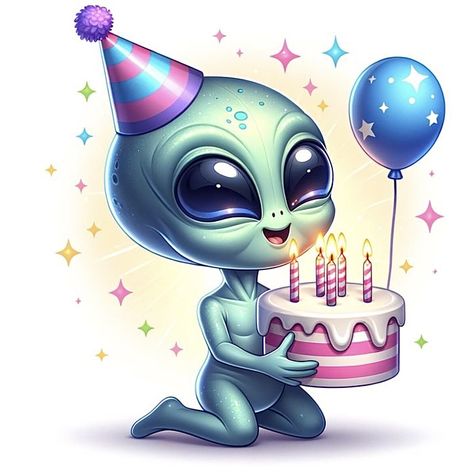 Alien Cake, Dancing Happy, Alien Party, Rainbow Clipart, Cute Alien, Aliens And Ufos, Paint Rock, Cute Animal Drawings, Cute Kawaii