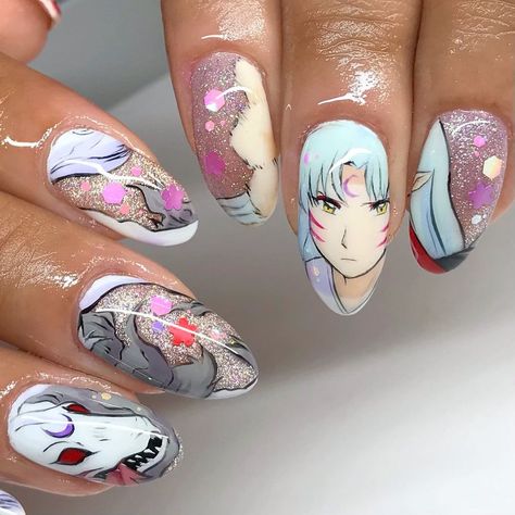 Inuyasha Nail Art, Inuyasha Nails, Anime Nail Art, Anime Nail, Fantasy Nails, Anime Nails, Goth Nails, Scary Makeup, Pretty Gel Nails