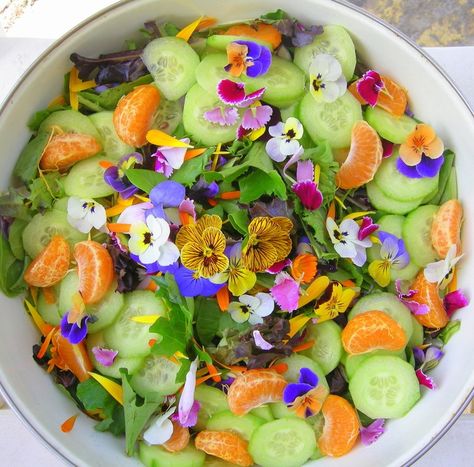 Fresh edible floral salad! Snap Pea Salad, Christmas Dessert Table, Herbal Teas Recipes, Garden Salad, Appetizer Salads, Salad Bar, Fresh Flower, Delicious Meals, Side Recipes