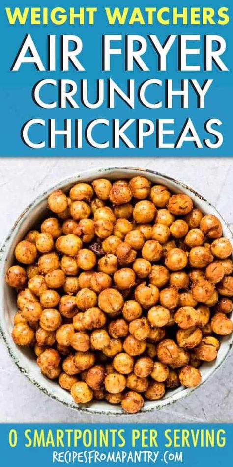 Want a quick, addictive and healthy snack, then why not whip up these smoky and crispy Air Fryer Chickpeas? They are made with just 5 everyday ingredients. #chickpeas #chickpeasrecipes #roastedchickpeas #airfryer #airfryerrecipes #vegan #veganrecipes #snack #wwrecipes #zeropoints #weightwatchers  #weightwatchersrecipes Air Fried Chickpeas Weight Watchers, Chick Pea Snacks Healthy Air Fryer, Air Fryer Chickpeas Weight Watchers, Air Fry Chickpeas Recipe, Air Fryer Chick Peas Snack, Air Fried Chick Peas Recipe, Airfryer Chickpeas Healthy Snacks, Air Fry Chick Peas Recipes, Airfryer Snacks Healthy