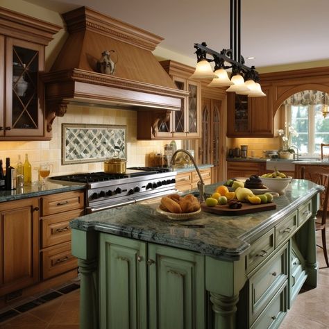 10 Beautiful Green Granite Countertops You'll Love - Rhythm of the Home Green Granite Countertops, Designing Kitchen, French Country Style Kitchen, Green Countertops, Counter Kitchen, Dream Dining Room, Provincial Home, Green Granite, Sunroom Decorating