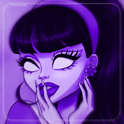 Cartoon Profile Pics Purple Hair, Purple Cartoon Characters Aesthetic, Purple Aesthetic Character, Purple Y2k Pfp, Monster High Widget, Y2k Purple Outfit, Y2k Cartoon Aesthetic, Purple Hair Pfp Cartoon, Purple And Black Pfp