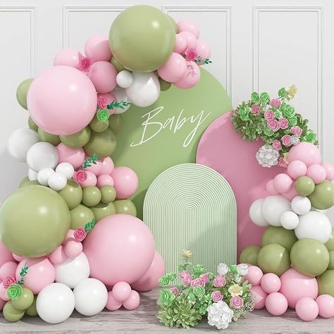 Amazon.com: Pink Green Balloon Arch Kit, Pink Green Balloon Garland with Pink Sage Green and White Latex Balloons, Pink Green White Balloon Arch Garland for Birthday Baby Shower Wedding Anniversary Party : Home & Kitchen Floral Balloon Garland, Green Balloon Arch, White Balloon Arch, Wedding Anniversary Party Decorations, Balloon Wreath, Anniversary Party Decorations, Balloon Chain, Pastel Balloons, Green Balloon