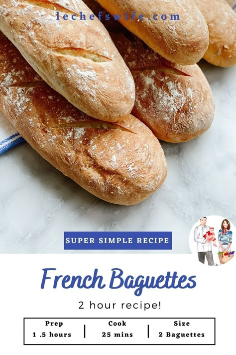 Quick And Easy Baguette Recipe, Fast Baguette Recipe, Same Day Baguette Recipe, French Baquette Ideas, Easy French Baguette Recipe, Small Batch Baguette Recipe, Mini Baguette Recipe, Baggett Recipe, Quick Baguette Recipe