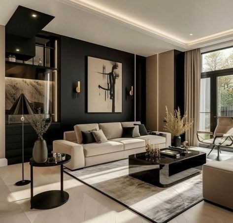 2 Sofas In Living Room Layout, Black And Cream Living Room, Black And Gold Living Room, Home Inspo Living Room, Black And White Living Room, Gold Living Room, Beige Living Rooms, Black Living Room, Home Entrance