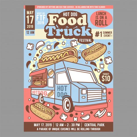 Food Fest Illustration, Food Truck Illustration Design, Food Truck Festival Poster, Food Truck Advertising Ideas, Food Truck Poster Design, Food Truck Graphic Design, Poster Food Festival, Food Event Poster Design, Pancake Food Truck