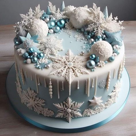 Christmas Dessert Decorations, 100 Cupcakes, Winter Torte, Winter Wonderland Cake, Christmas Themed Cake, Snowflake Cake, Birthday Cake Decorating Ideas, Snowman Cake, Christmas Cake Designs