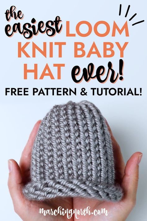 a woman holding a small, gray loom knit baby hat in her hands Loom Knit Premie Hat, Beanie Loom Pattern, Knitting Loom Baby Hat, Round Loom Knitting Baby Newborn Hats, Loom Knitting Baby Hats, Loom Knit Baby Hat Pattern, What Can You Make With A Knitting Loom, Loom Knit Baby Hats, Loom Knit Newborn Hat