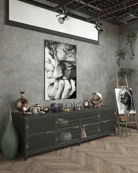 Small Industrial Living Room, Nordic Apartment, Bedroom Behance, Industrial Bedroom Design, Industrial Style Bedroom, Industrial Living Room, Apartment Designs, Pursue Your Dreams, Scandinavian Style Home