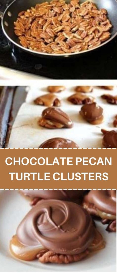 Pecan Clusters Recipe, Chocolate Pecan Turtle Clusters, Pecan Turtle Clusters, Pecan Turtles Recipe, Turtle Clusters, Turtle Recipe, Pecan Turtles, Chocolate Turtles, Chocolate Diy