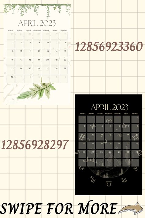 April is approaching! It is now time to prepare and change your bloxburg calendar decals into these April ones<3 I decided to add two dark themes as well c: Any suggestion designs for the May calendars? #roblox #bloxburg #bloxburgdecals #robloxdecals #bloxburgcalendardecals #bloxburgapril2023 #bloxburg2023 Roblox Picture Id Codes Kitchen, To Do List Decals Bloxburg, Cool Things To Add To Your Bloxburg House, What To Add To Your Bloxburg Town, Bloxburg Decals Calender 2023, Bloxburg Picture Codes Calendar 2023, Bloxburg Picture Id Codes Calender, Roblox Picture I’d Codes, Aesthetic Decals For Bloxburg