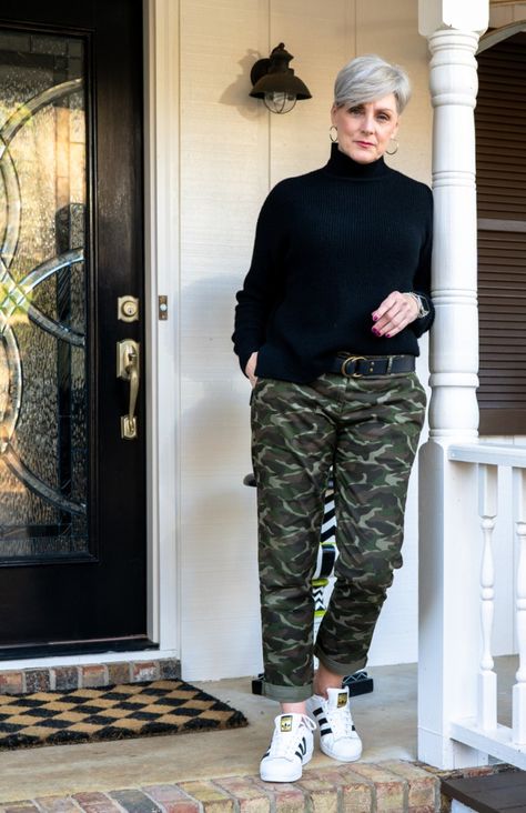 zucchini fritters and cranberry old fashioned 50 Year Old Women Fashion Casual, Saturday Style, Camo Pants Outfit, Style At A Certain Age, Stylish Outfits For Women Over 50, Zucchini Fritters, Camo Outfits, Camo Fashion, Neo Soul