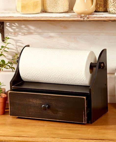 Rustic Paper Towel Holder with Storage | The Lakeside Collection Farmhouse Paper Towel Holders, Rustic Paper Towel Holders, Paper Towel Crafts, Rustic Paper, Casual Dinnerware, Kitchen Paper Towel, Kitchen Paper, Lakeside Collection, Country Kitchen Decor