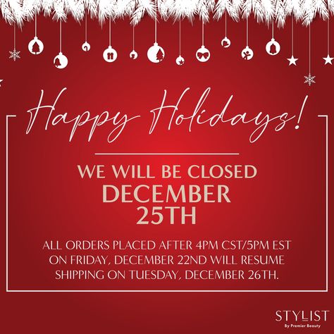 We wish everyone warm and happy Holidays! ⛄⁠ ⁠ Stylist will be closed Monday, December 25th for the 🦌Christmas Holiday ⁠ ⁠ All orders placed after 4pm CST / 5pm EST on Friday, December 22nd will begin to ship on Tuesday, December 26th⁠ Monday December, December 26th, December 22, December 25, The Christmas, Happy Holidays, Christmas Holidays, Holidays, Christmas