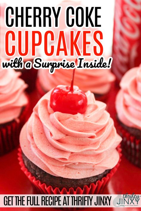 Cherry Coke Fudge Recipe, Cherry Coke Recipes, Cherry Coke Cupcakes, Cherry Cola Cupcakes, Chocolate And Cherry Cupcakes, Soda Can Cupcakes, Cherry Cola Cake Recipe, Coke Cola Recipe, Soda Flavored Cupcakes