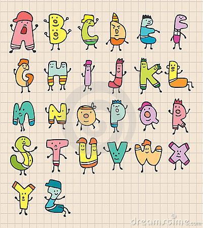 Cute cartoon letters Cute Letter Doodles, Cute Fonts Alphabet Doodles, Abc Cartoon, Cute Fonts Alphabet, Letras Cool, Doodle Elements, Alphabet Drawing, Doodle Characters, Art Lettering