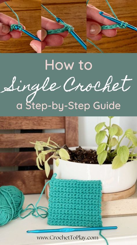 New to crochet? Learn how to make a basic single crochet stitch with this helpful guide. Includes step by step photos and instructions. How To Single Crochet, Crochet Beginners, Best Hacks, Crochet Terms, Crochet Tips, Single Crochet Stitch, Crochet Stitch, Crochet For Beginners, Single Crochet