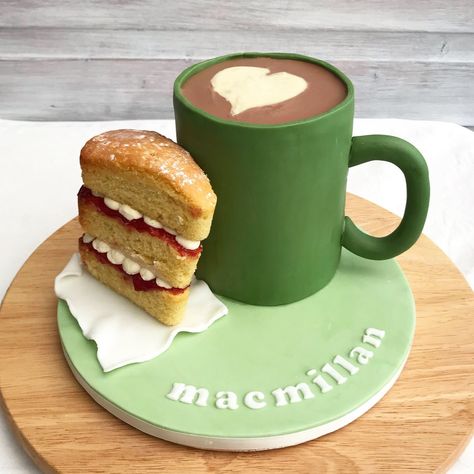 Coffee Mug Shaped Cake, Coffee Shaped Cake, Coffee Mug Cake Design, Mug Shaped Cake, Macmillan Coffee Morning Ideas, Coffee Theme Cake, Macmillan Coffee Morning Cakes, Morning Cake, Lover Cake